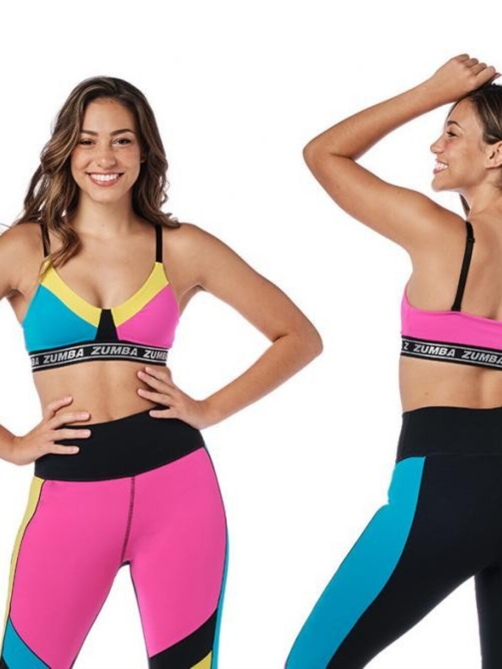 Zumba Glow Color-block Sports Bra size Large Lovely XXL XXLarge Blue Pink Yellow - Picture 8 of 8